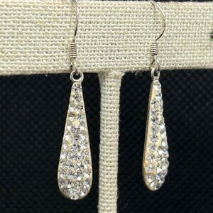 Sterling Silver 925 Crystal Inset White Dangle Drop Earrings French Wire 1.5" Lo